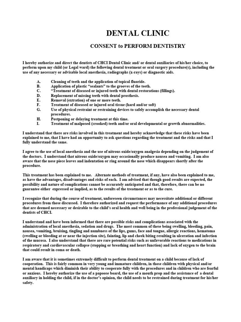 Dental Treatment Consent Form | PDF | Dentistry | Anesthesia