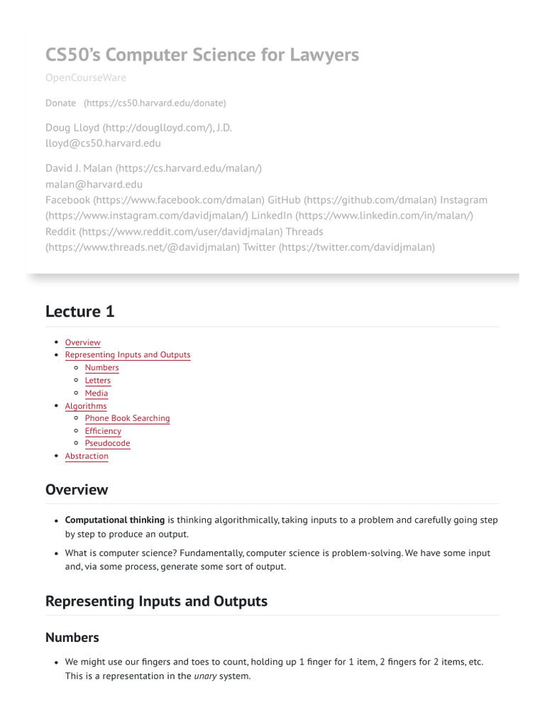 Lecture 1 - CS50&rsquo;s Computer Science For Lawyers | PDF | Bit | Pixel