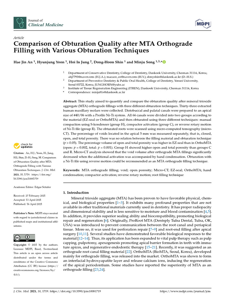 Comparison of Obturation Quality After MTA Orthograde Filling With ...