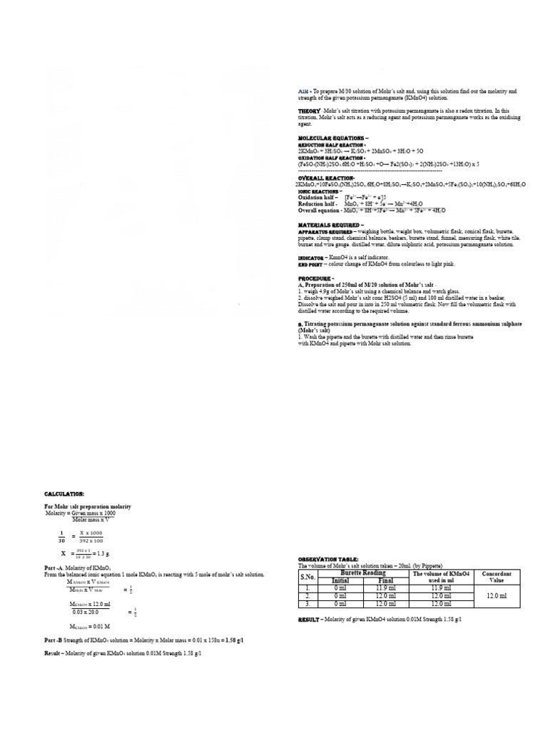 Chemistry Practical | PDF | Titration | Chemistry