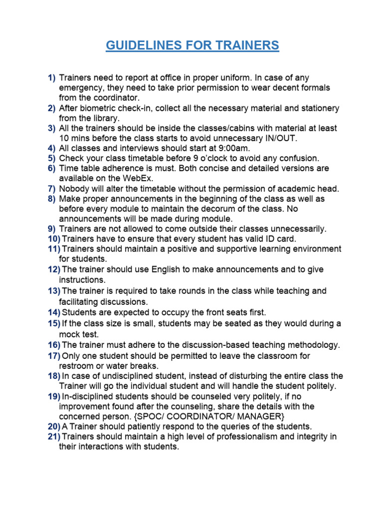 Guidelines For Trainers | PDF | Behavior Modification | Learning