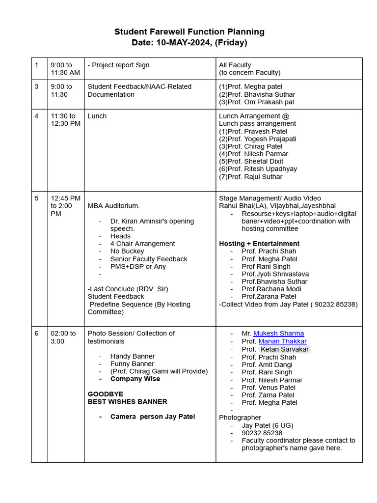 Farewell Function-Schedule - 2024 | PDF