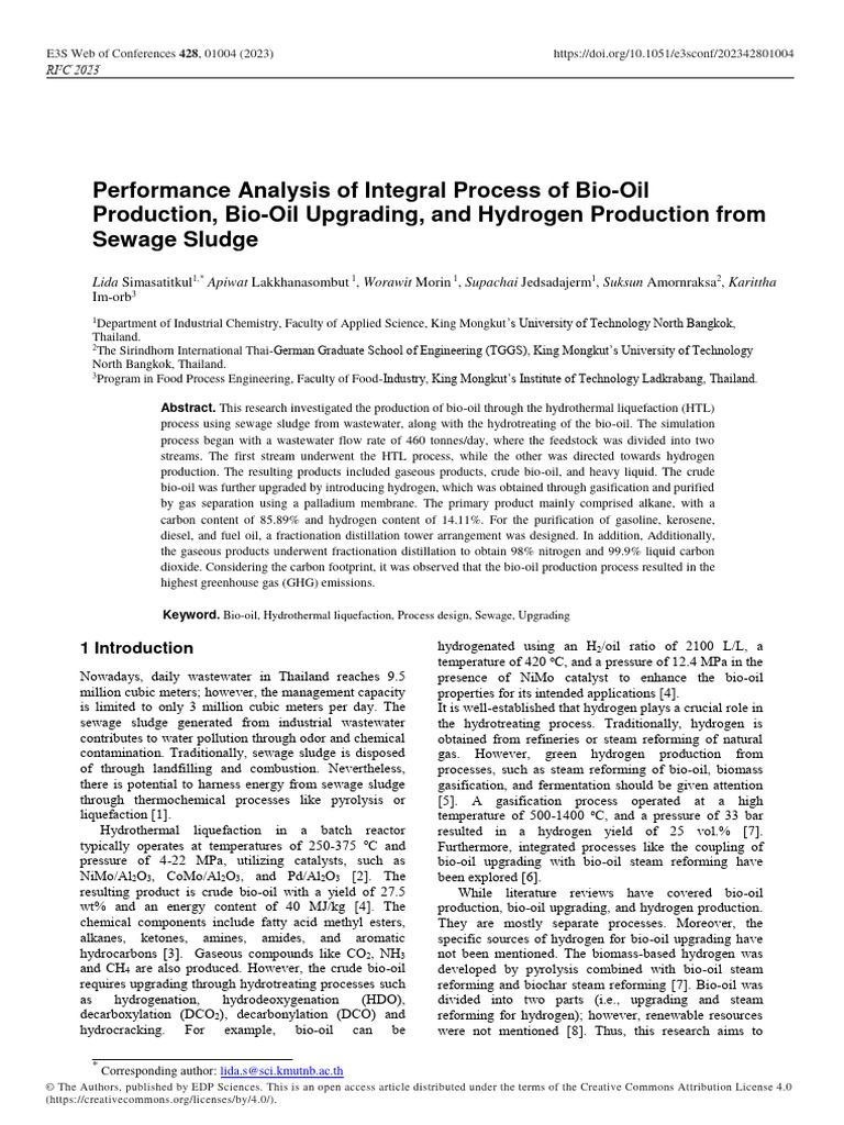 Performance Analysis of Integral Process of Bio-Oil Production | PDF ...