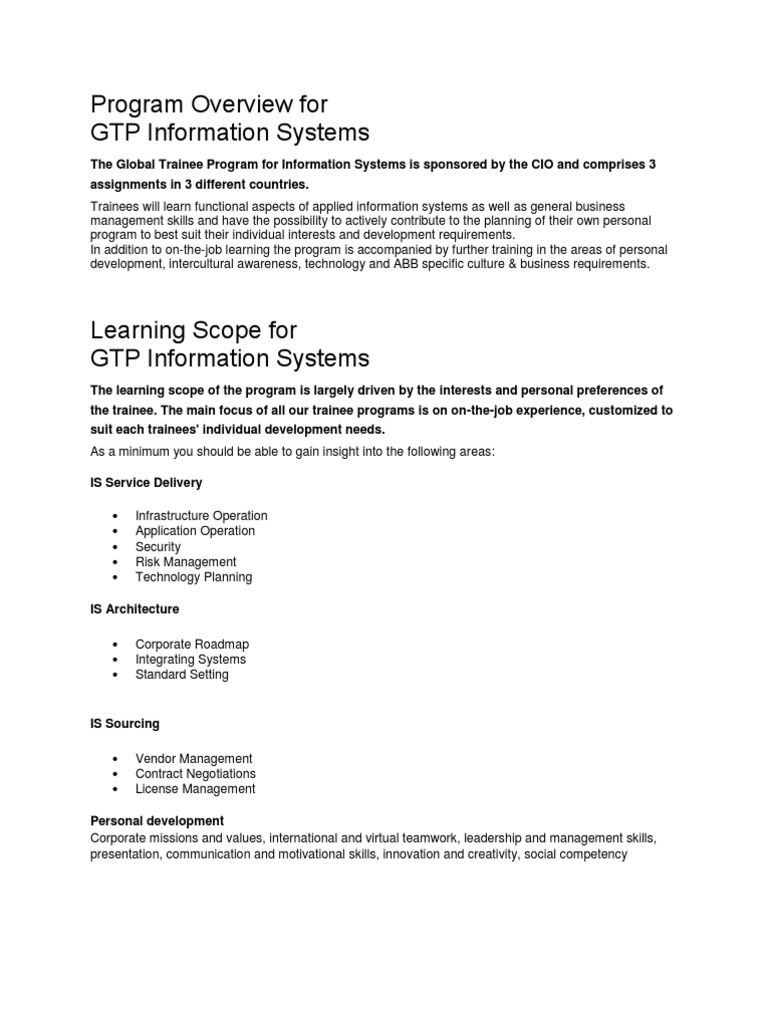 Global Trainee Program in Information Systems | PDF