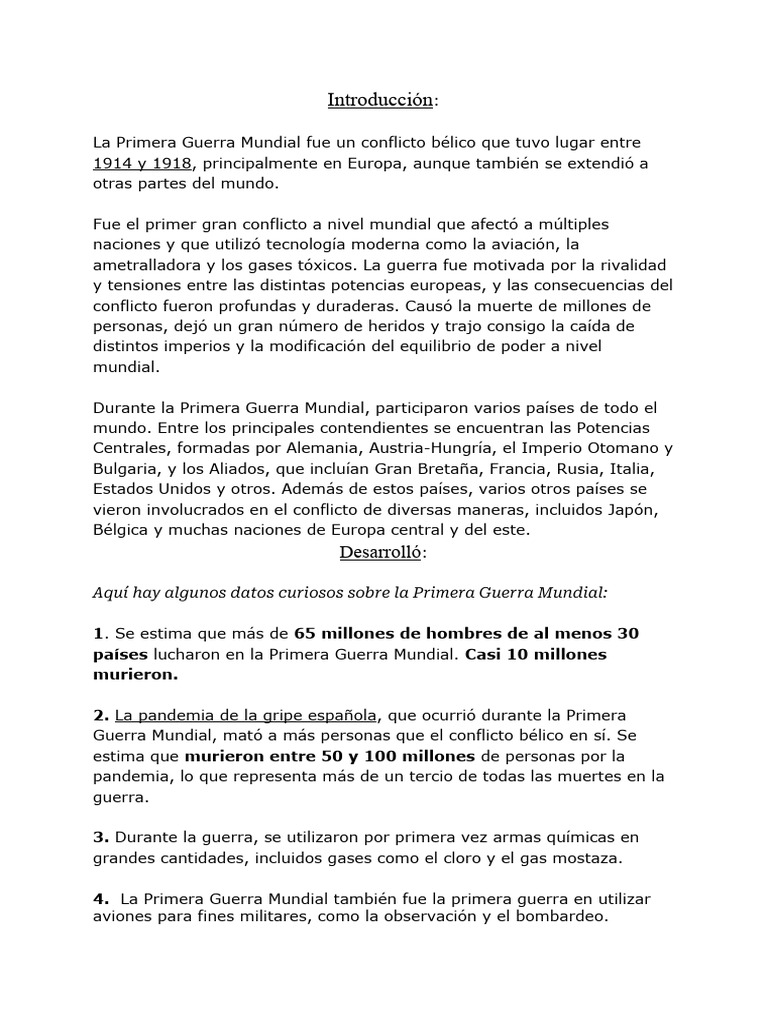 Impacto de la Primera Guerra Mundial | PDF | Primera Guerra Mundial ...