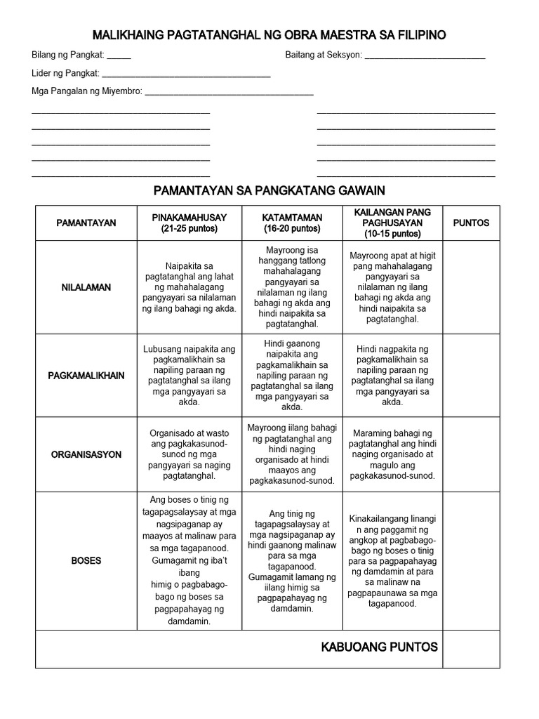 Pamantayan Sa Malikhaing Pagtatanghal | PDF