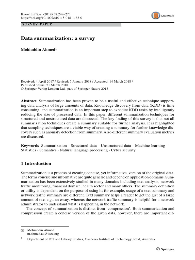 Data Summarization Techniques Survey | PDF | Cluster Analysis ...