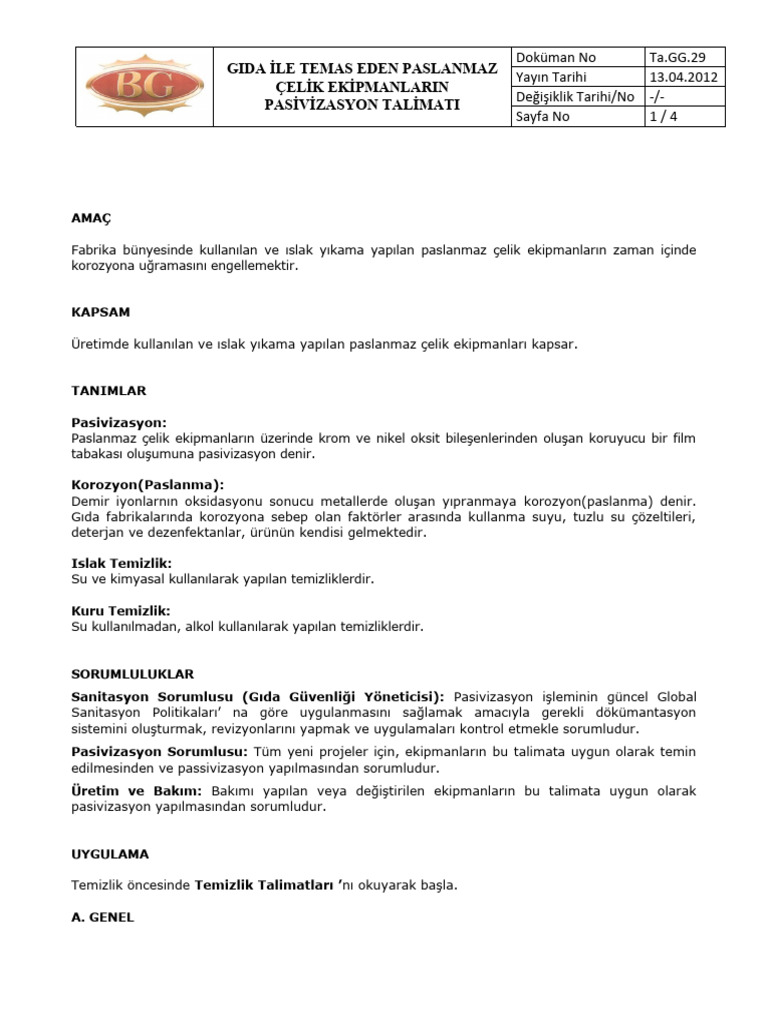 Ta - gg.29 - Pasivizasyon Talimatı | PDF
