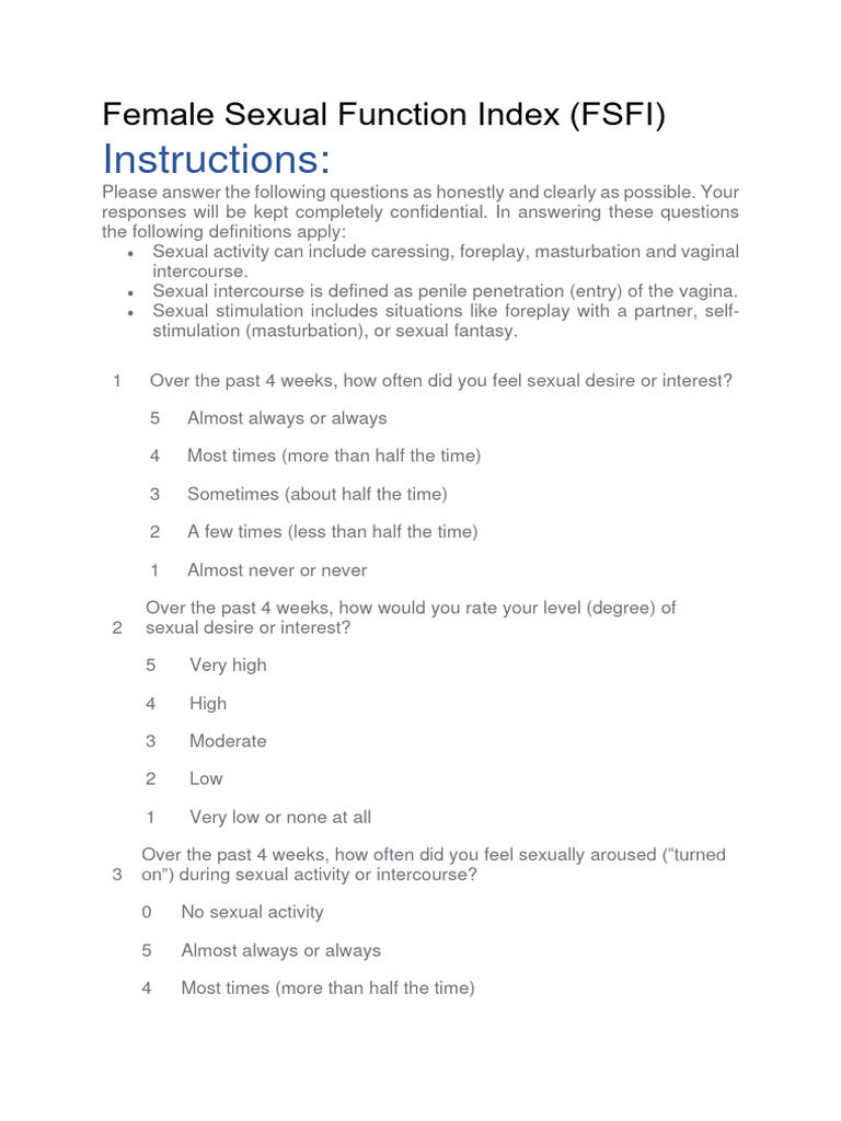 Female Sexual Function Index Overview | PDF | Sexual Intercourse | Orgasm