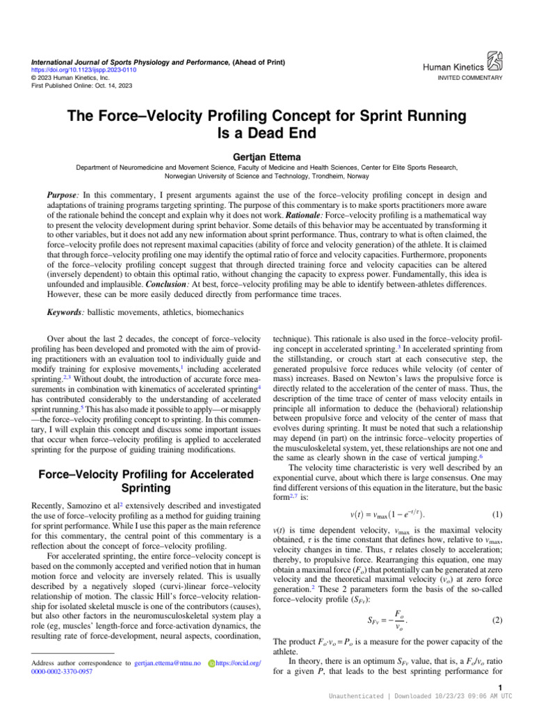 Critique of Force-Velocity Profiling in Sprinting | PDF | Force | Velocity