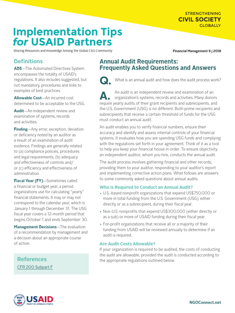 USAID Annual Audit Requirements Guide | PDF | Audit | Internal Control