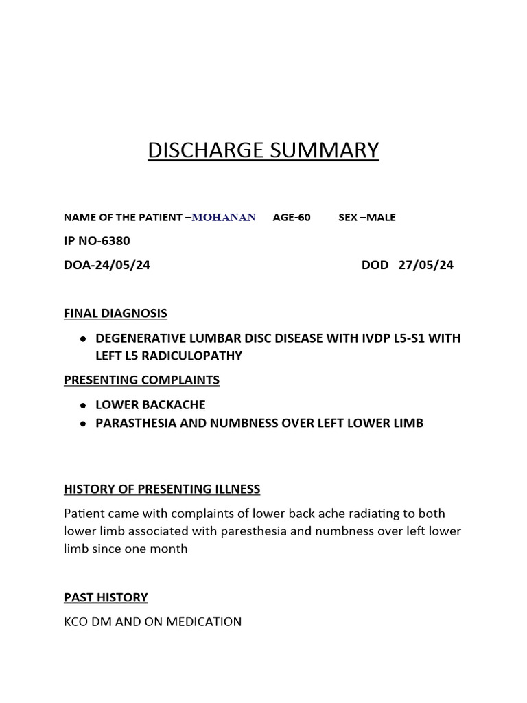 Discharge Summaryip No-6240 | PDF