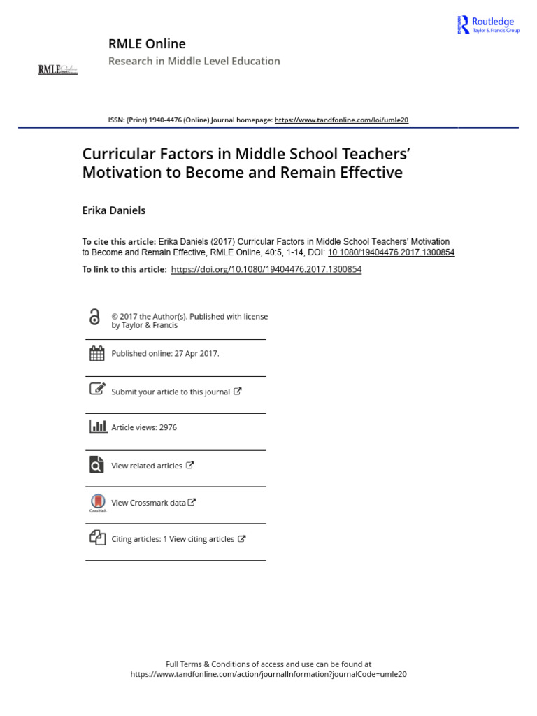 Curricular Factors In Middle School Teachers Motivation To Become And