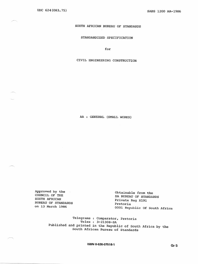 SABS 1200 AA - 1986 (General Small Work) | PDF