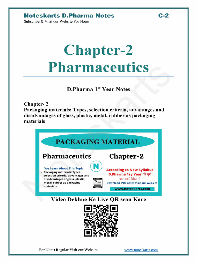 Chapter 2 Pharmaceutics Complete Notes by Noteskarts Acc To ER20 | PDF