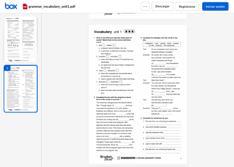 Vocabulary and Grammar Exercises Unit 1 | PDF