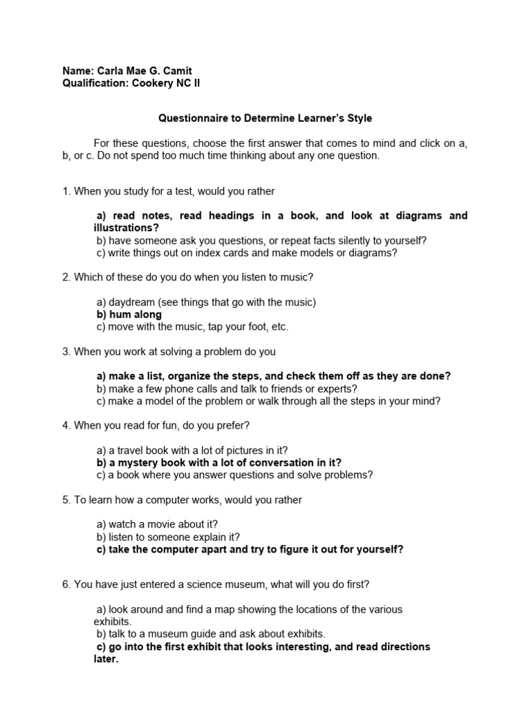 Learning Style Questionnaire Guide | PDF | Learning Styles | Neuroscience