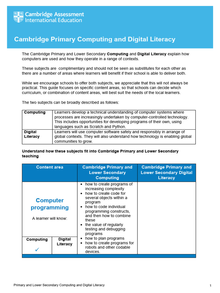 Cambridge Primary and Lower Secondary Computing and Digital Literacy ...