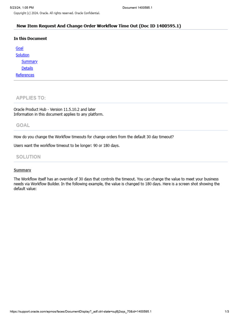 Change Workflow Timeout Issue Document 1400595.1 | PDF | Databases ...