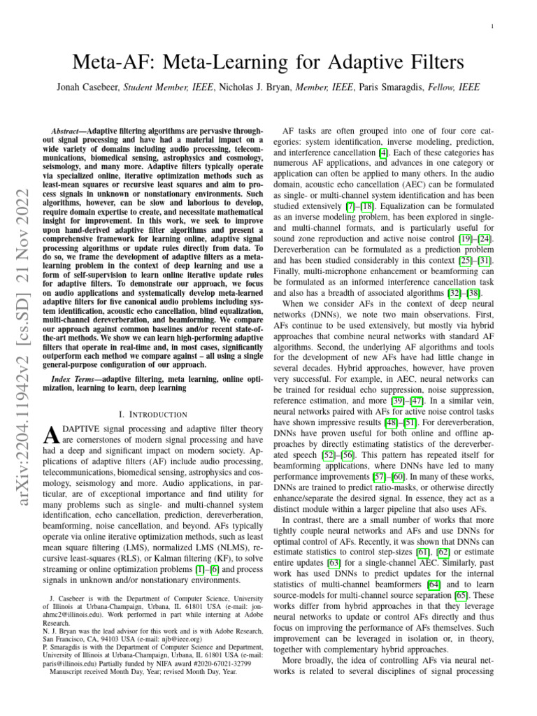 Meta-Learning for Adaptive Filters | PDF | Deep Learning | Artificial ...