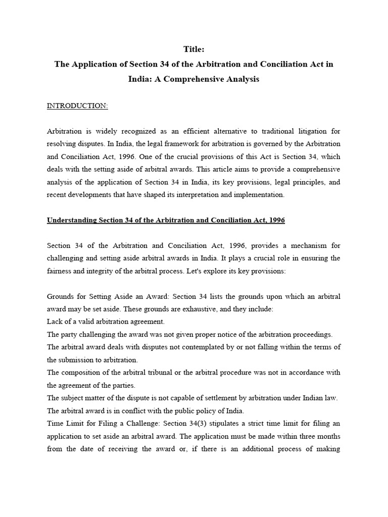 Analysis of Section 34 in Arbitration Act | PDF | Arbitration | Governance