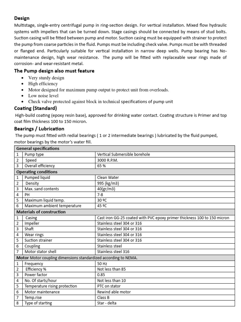 Technical Specifications of Pump Unit | PDF