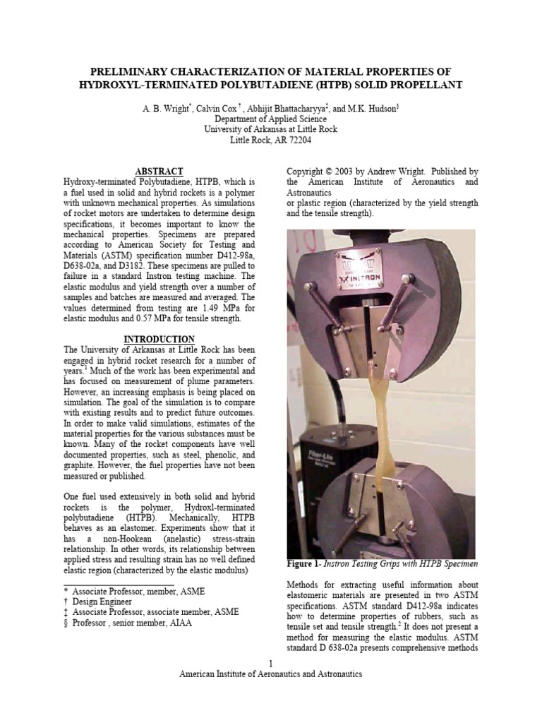 Material Properties HTPB Fuel AIAA | PDF | Young's Modulus ...