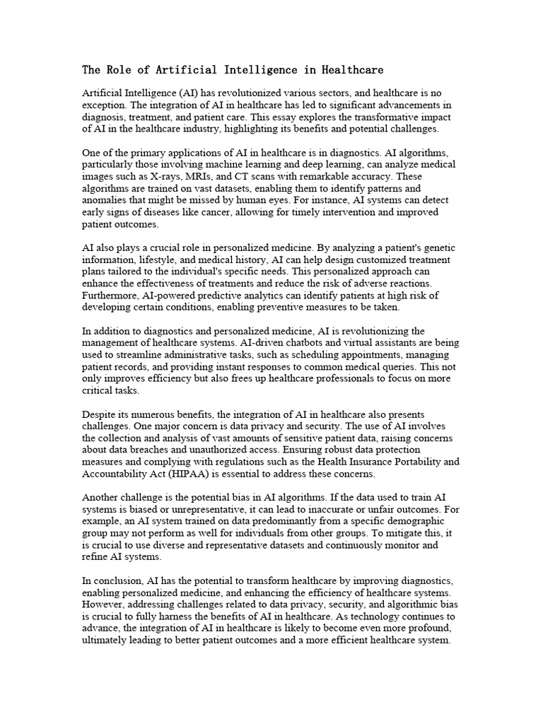The Role of Artificial Intelligence in Healthcare | PDF | Artificial ...