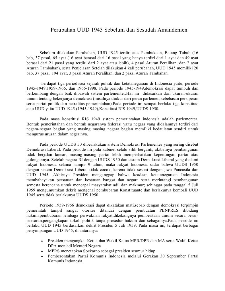 Perubahan Uud 1945 Sebelum Dan Sesudah Amandemen