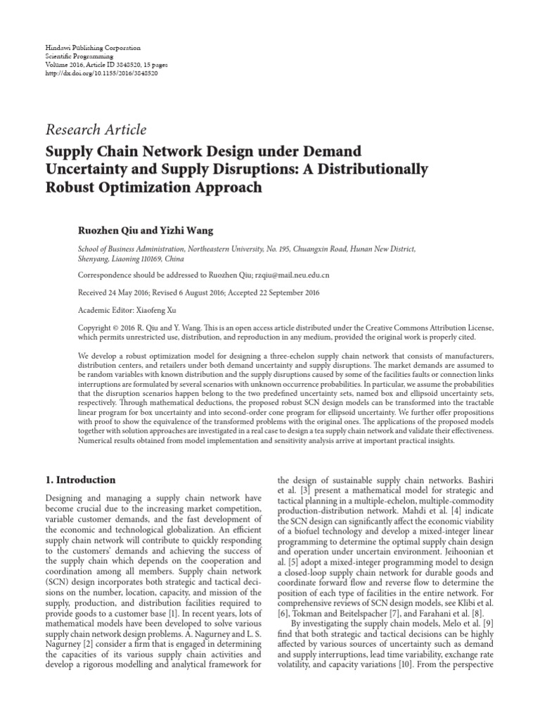 Supply Chain Network Design Under Demand Uncertain | PDF | Mathematical ...