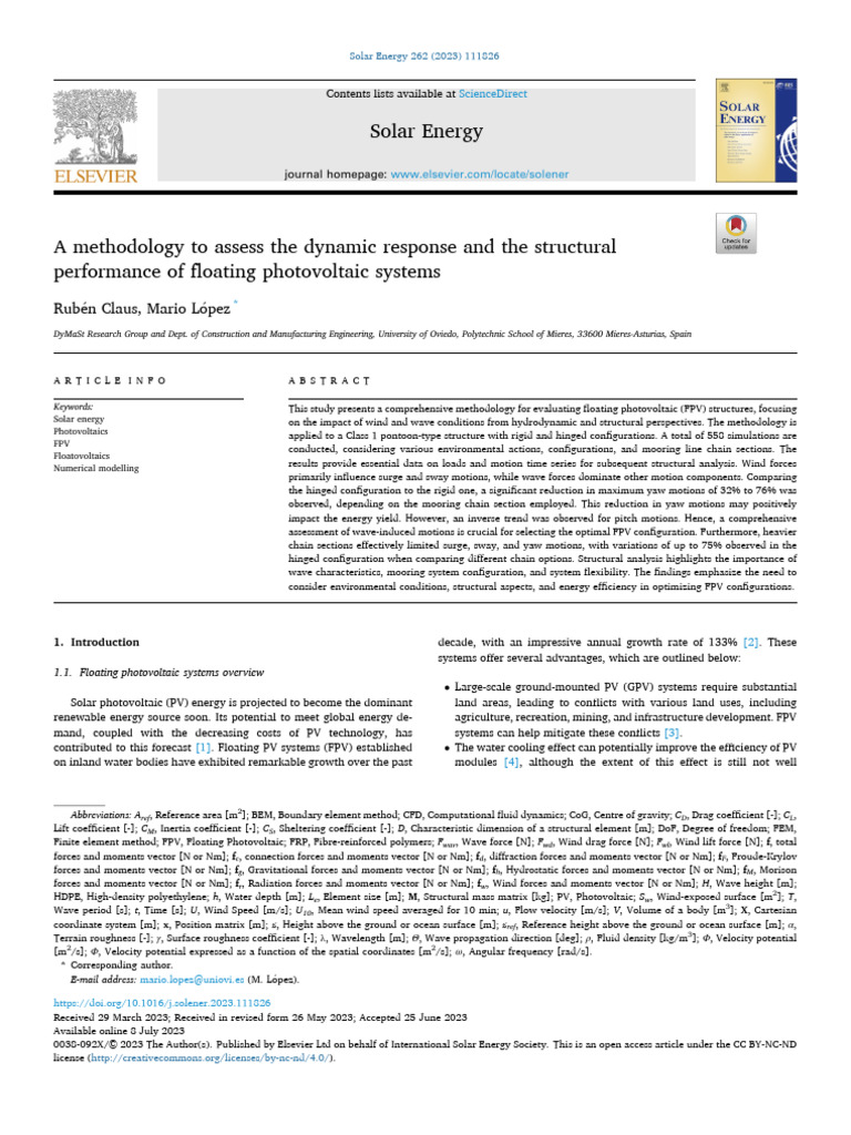 Assessing Floating Photovoltaic Systems | PDF | Photovoltaics | Finite ...