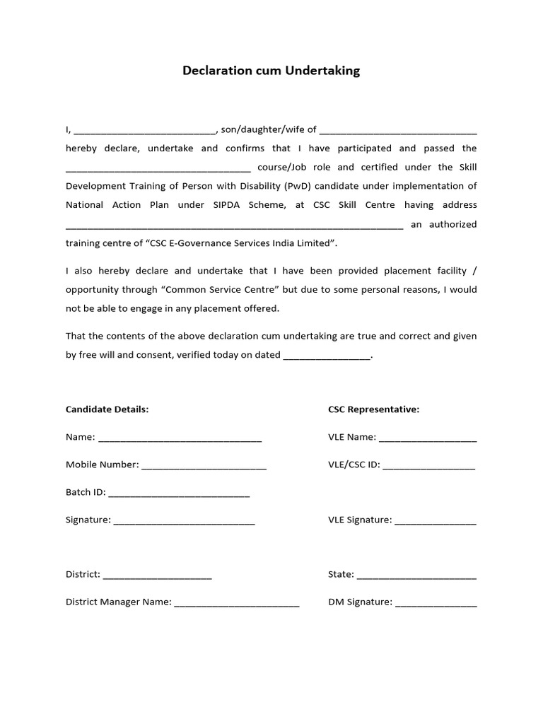 PwD Declaration and Undertaking Form | PDF | Career & Growth | Business