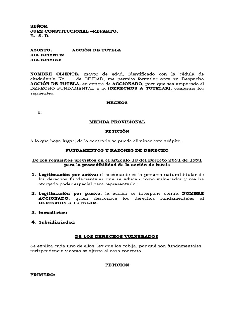 Minuta - Acción de Tutela A Nombre Propio | PDF