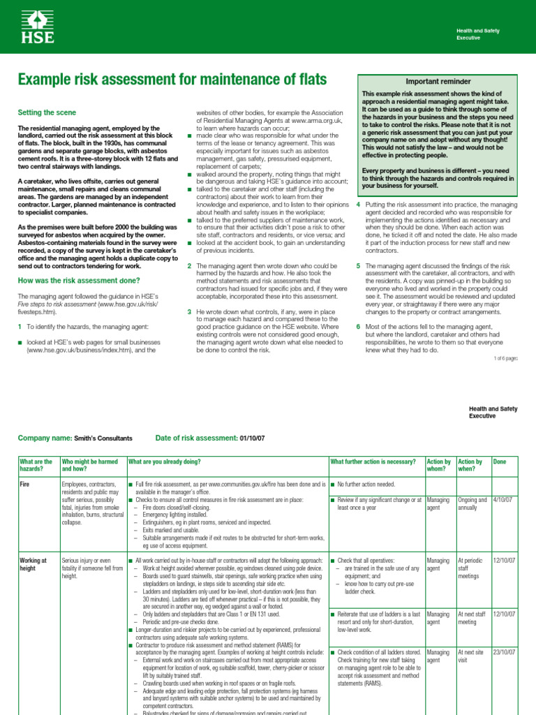 Risk Assessment for Flat Maintenance | PDF | Water Heating ...