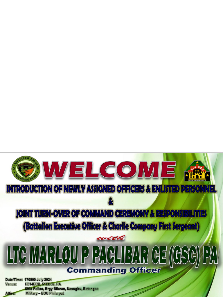 Introduction of Newly Assigned Personnel Turn Over of Command Ceremony ...