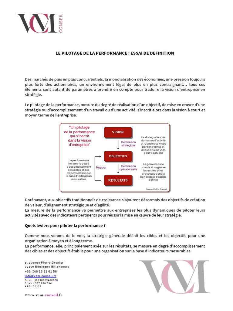 Définition du pilotage de la performance | PDF | Gestion stratégique ...
