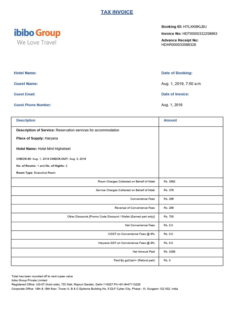 goibibo invoice Download Free PDF Invoice Taxation