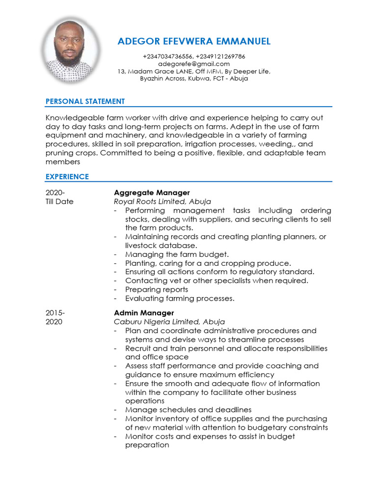 Farm Management Professional Profile | PDF | Nigeria