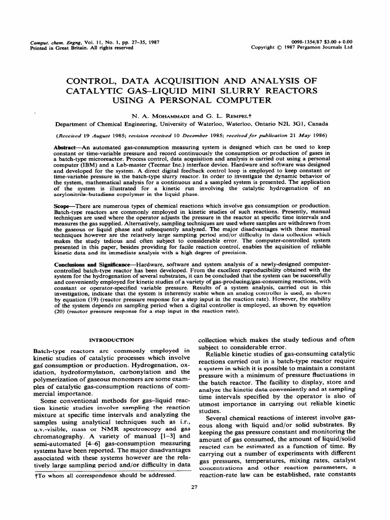 Control Data Acquisition and Analysis of Catalytic Gas-Liquid | PDF ...