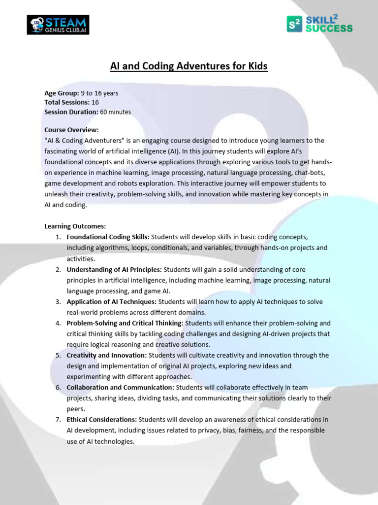 S2S STEAMGeniusClub AI and Coding Summer Camp - Module 2 | PDF ...
