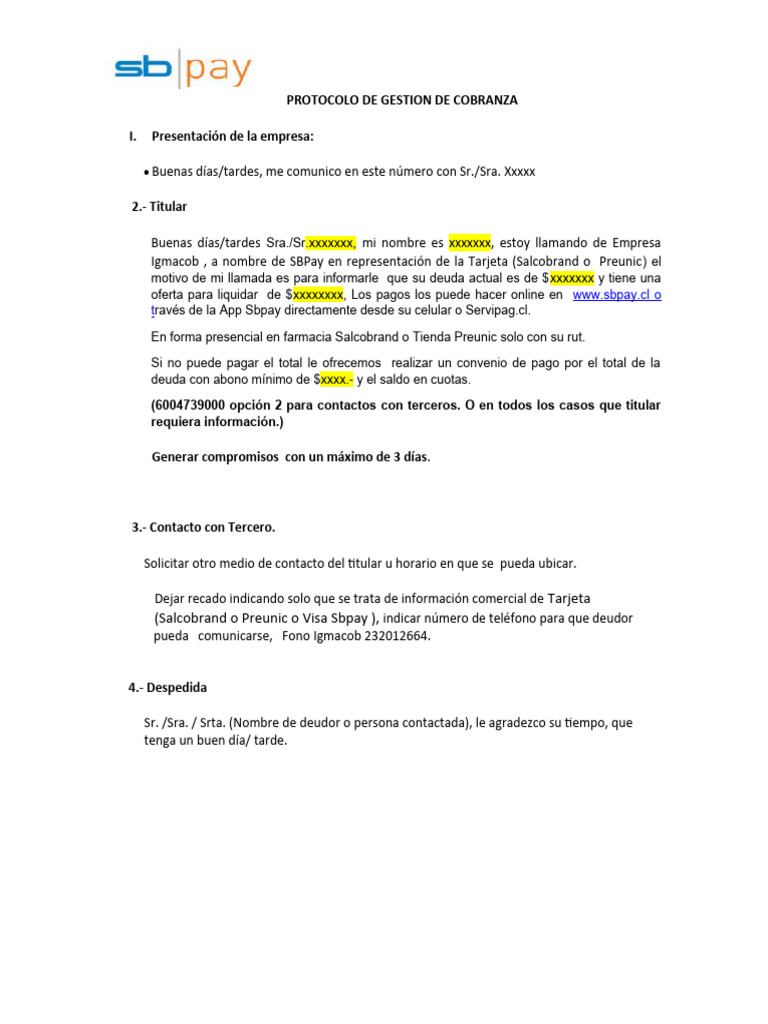 Protoco de Cobranza Nuevo Salcobrand 09-02-2021 Modif | PDF