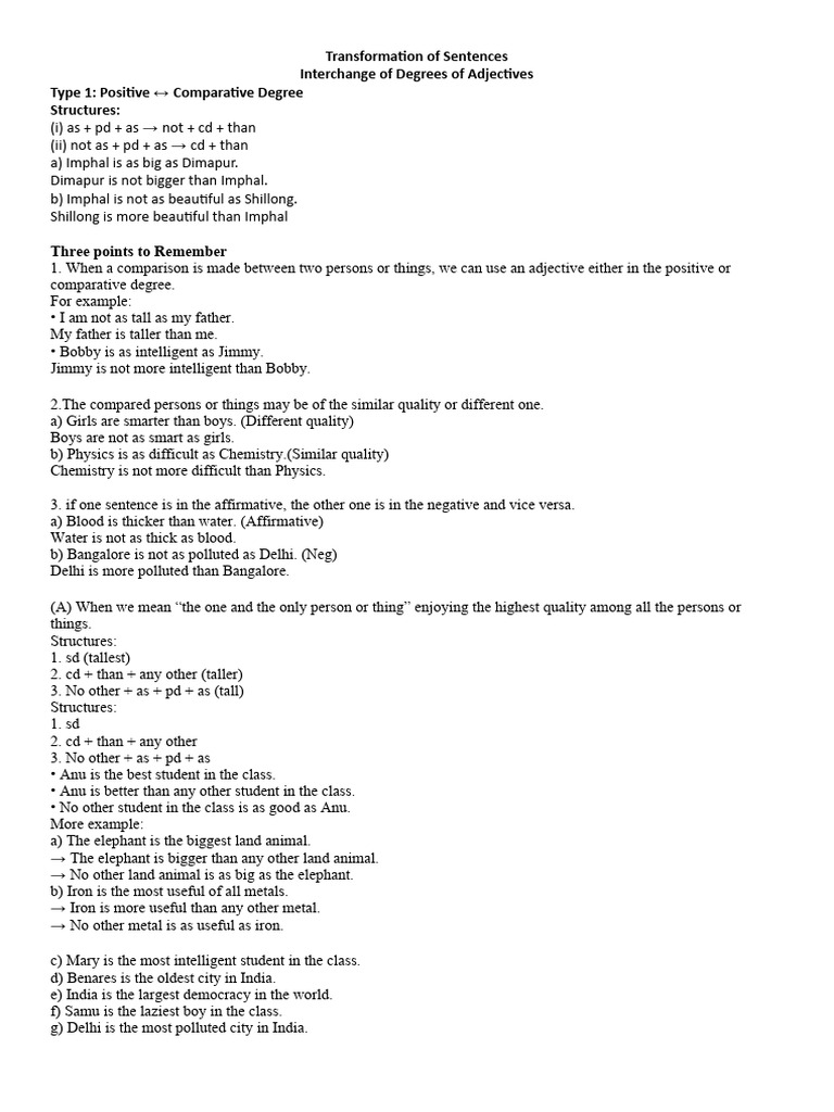Transformation of Adjectives PDF Linguistics