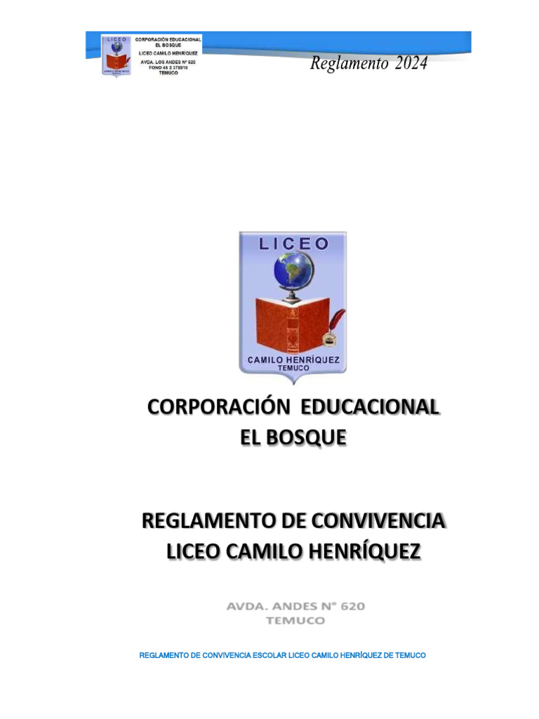 Reglamento de Convivencia Escolar 2024 | PDF | Maestros | Aprendizaje