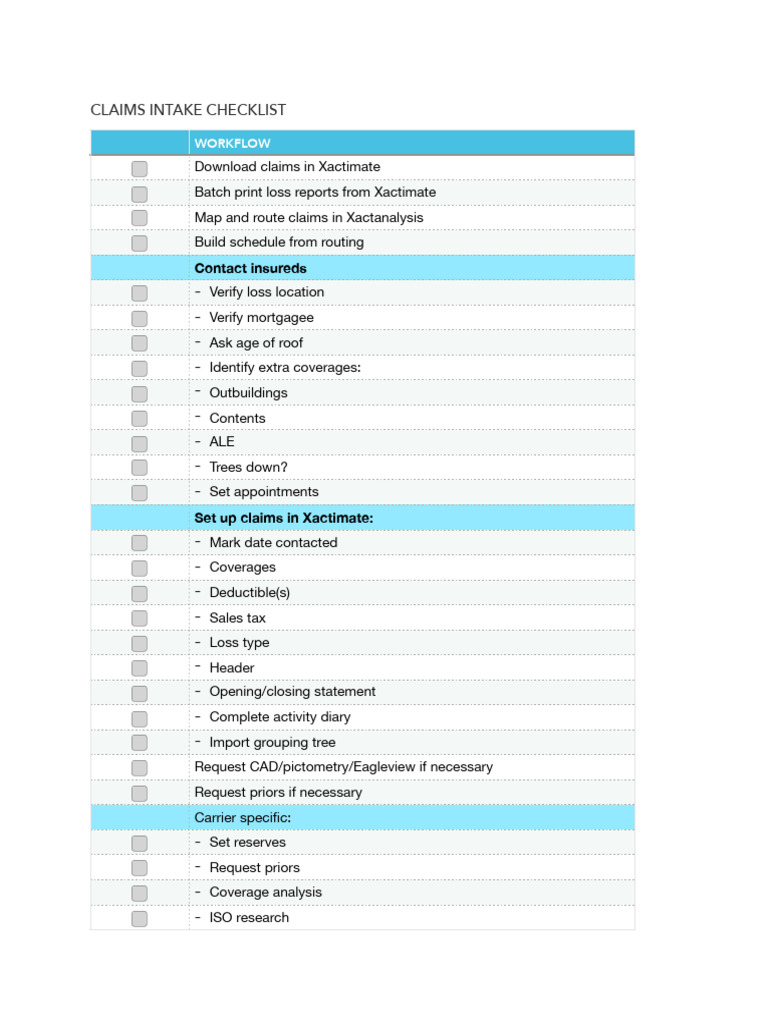 Sample Workflow Checklist