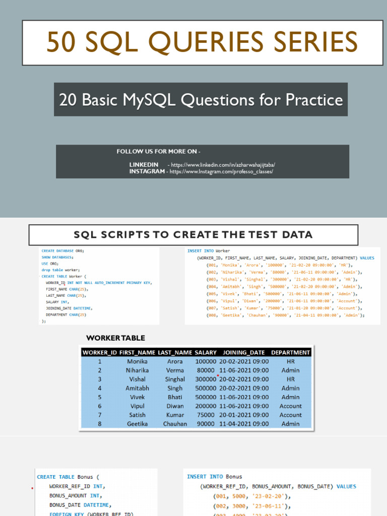 50 SQL Queries Series - Basic | PDF | Sql | Databases