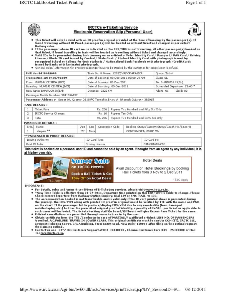 IRCTC e-Ticketing Guidelines and Details | PDF | Identity Document ...