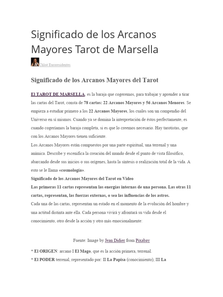 Significado de Los Arcanos Mayores Tarot de Marsella | PDF | Tarot | Amor