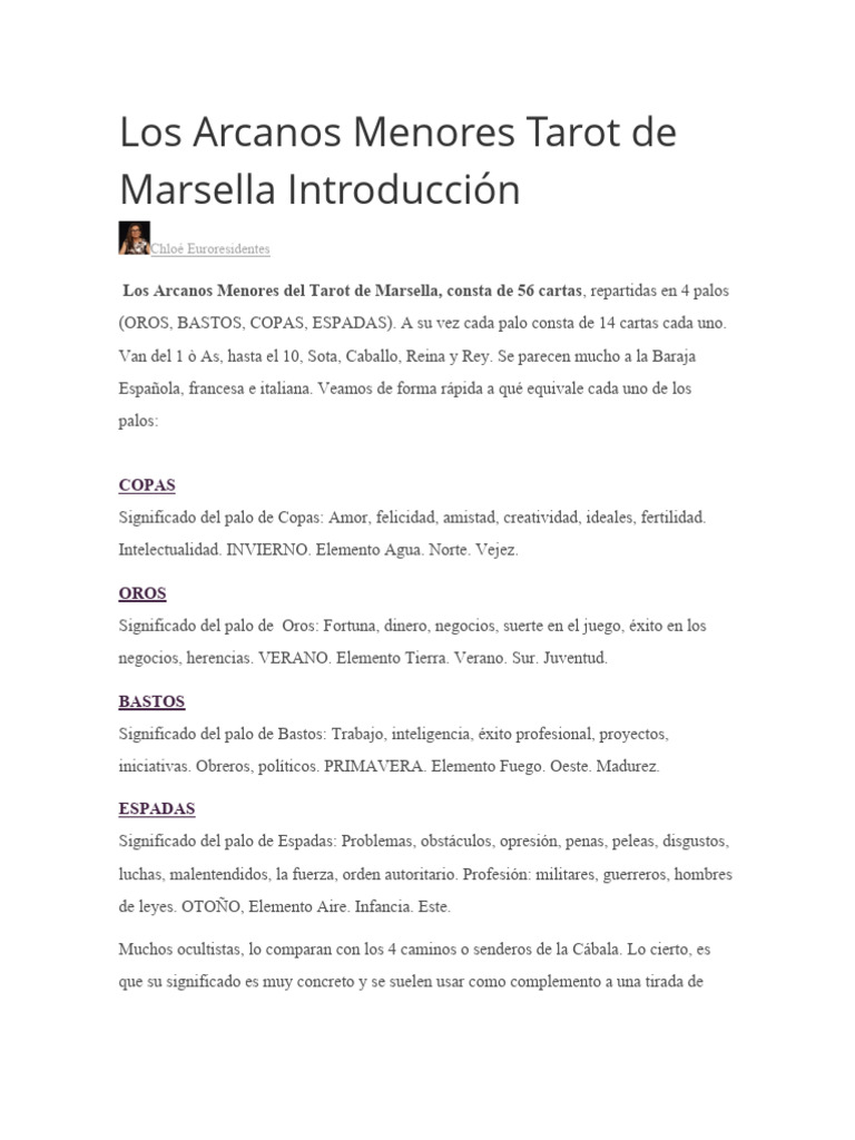 Los Arcanos Menores Tarot de Marsella Introducción | PDF | Tarot ...