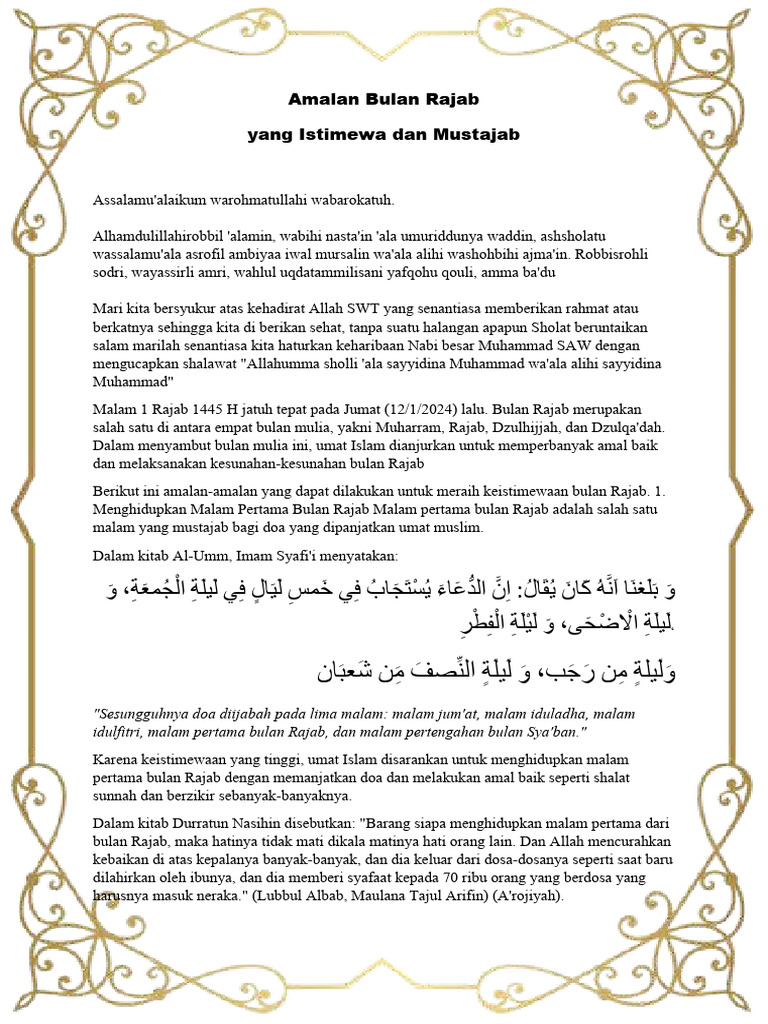 Amalan Mustajab Bulan Rajab | PDF