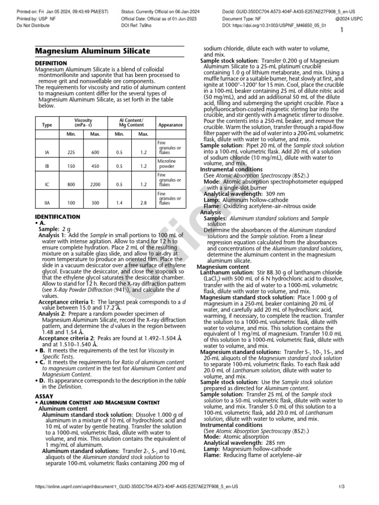 Magnesium Aluminum Silicate Analysis | PDF | Atomic Absorption ...